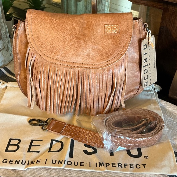 NWT Bed Stu Leather Eastend Fringe Crossbody Bag Tan Dip Dyed Retail $165 - Picture 10 of 13